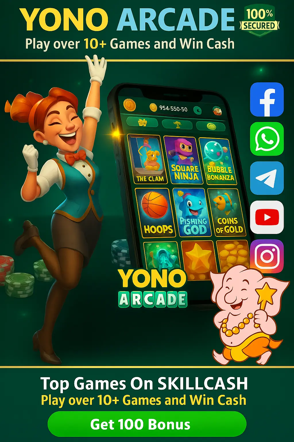 Yono Arcade Poster – Skill-based Arcade Games with Bonus ₹100–₹500